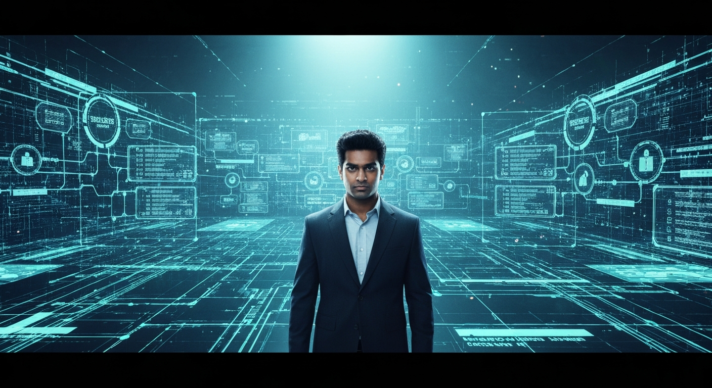 Futuristic digital landscape for AI governance and compliance.