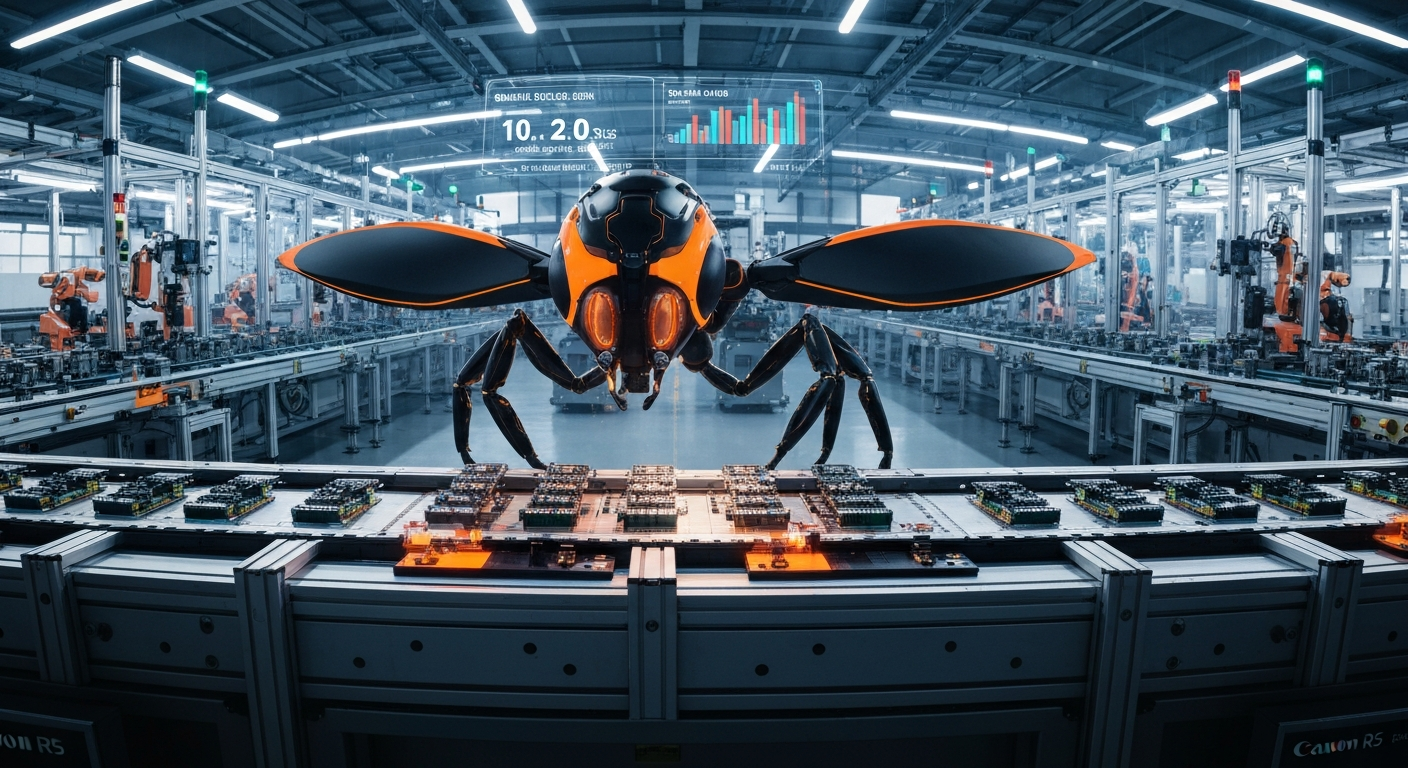 AI vision system inspecting electronics on a production line