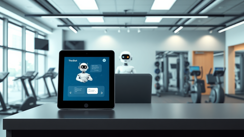 AI chatbot on tablet in modern gym