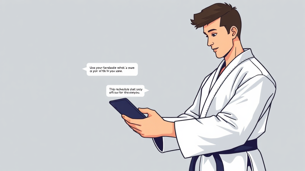 Martial arts student chats with AI on tablet