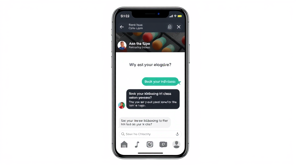 AI chatbot for kickboxing trial booking on smartphone